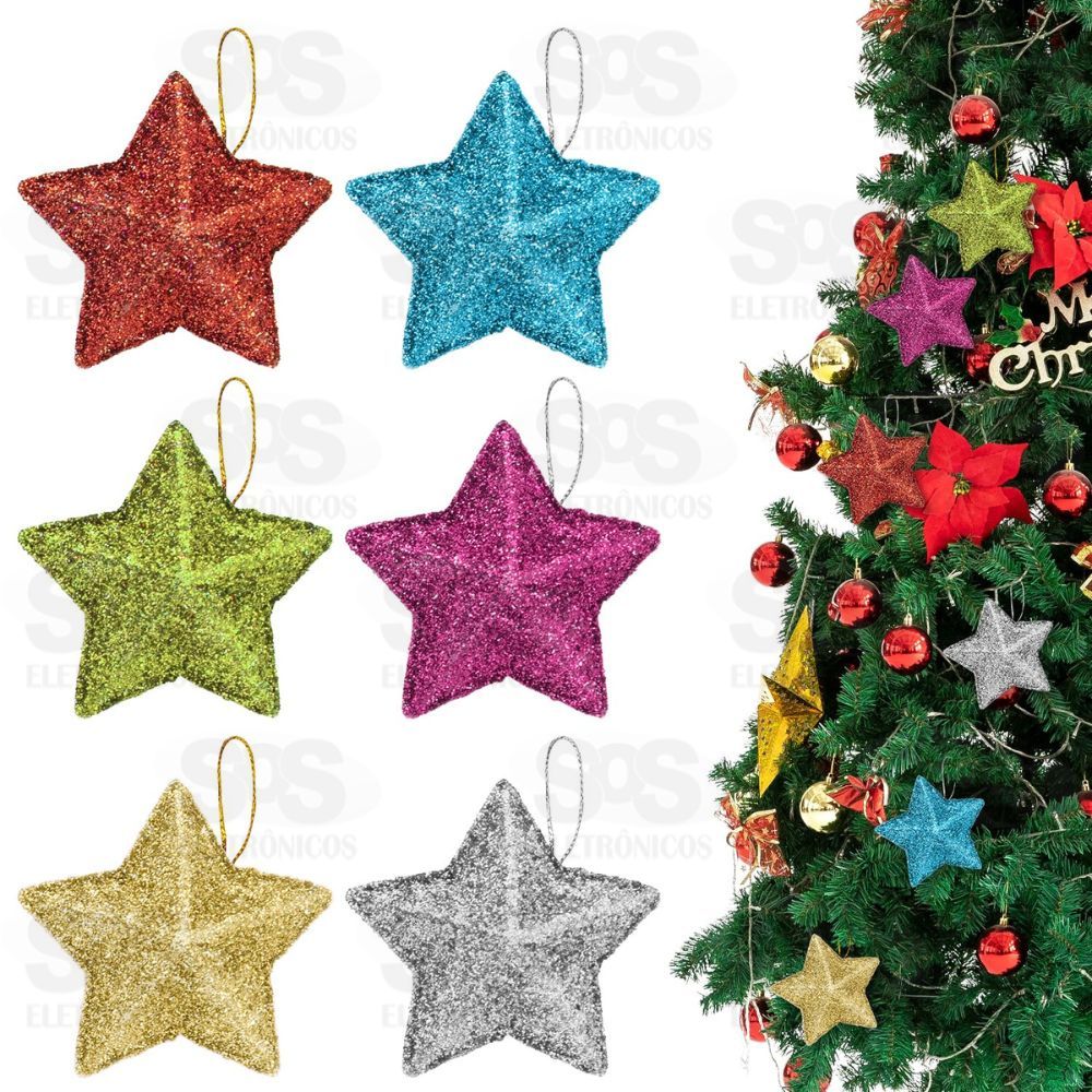 Enfeite 6 Estrelas Com Brilho Cores Variadas BC98