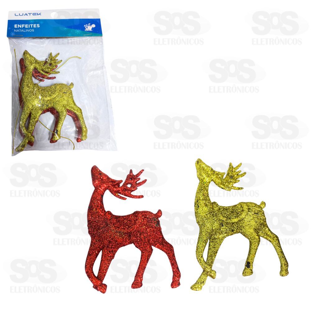 Enfeite Com 2 Renas com Glitter Cores Variadas BC59
