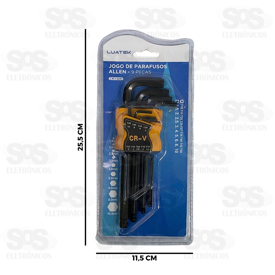 Kit Chave Allen 1,5 a 10mm Com 9 Peças Luatek LWJ-2241