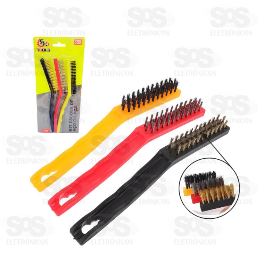 Kit 3 Escovas De Limpeza Ao/Nylon/Lato 20CM FBG-4160