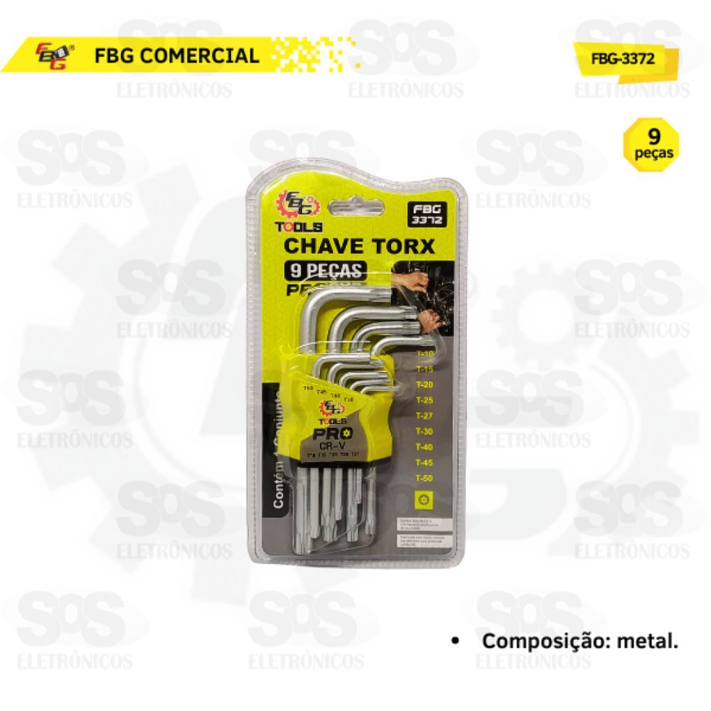 Kit Chave Torx T10 a T50 Com 9 Peas FBG-3372